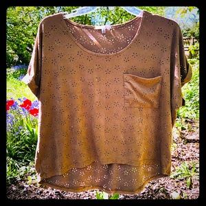 Faux suede spring top with cut-outs